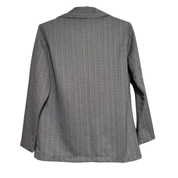 Vintage 70s Size Large Blue Herringbone Polyester Dart Collar Button Blouse Top - Picture 2 of 7